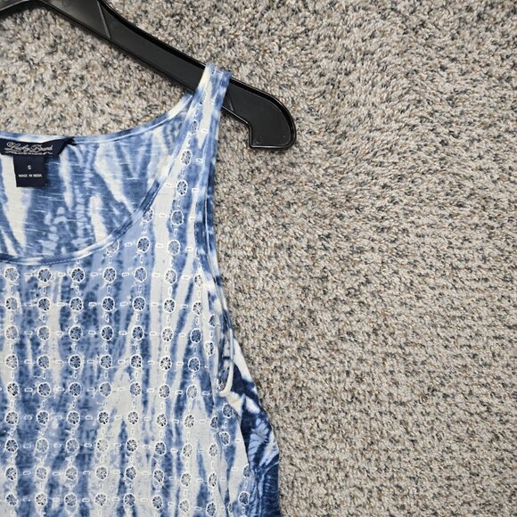 Lucky Brand Top Womens Small Blue Sleeveless Scoop Neck Tank Boho Embroidered - Picture 2 of 7
